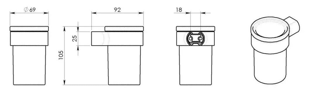 Tegning af mål på tandkrus til væg fra piren