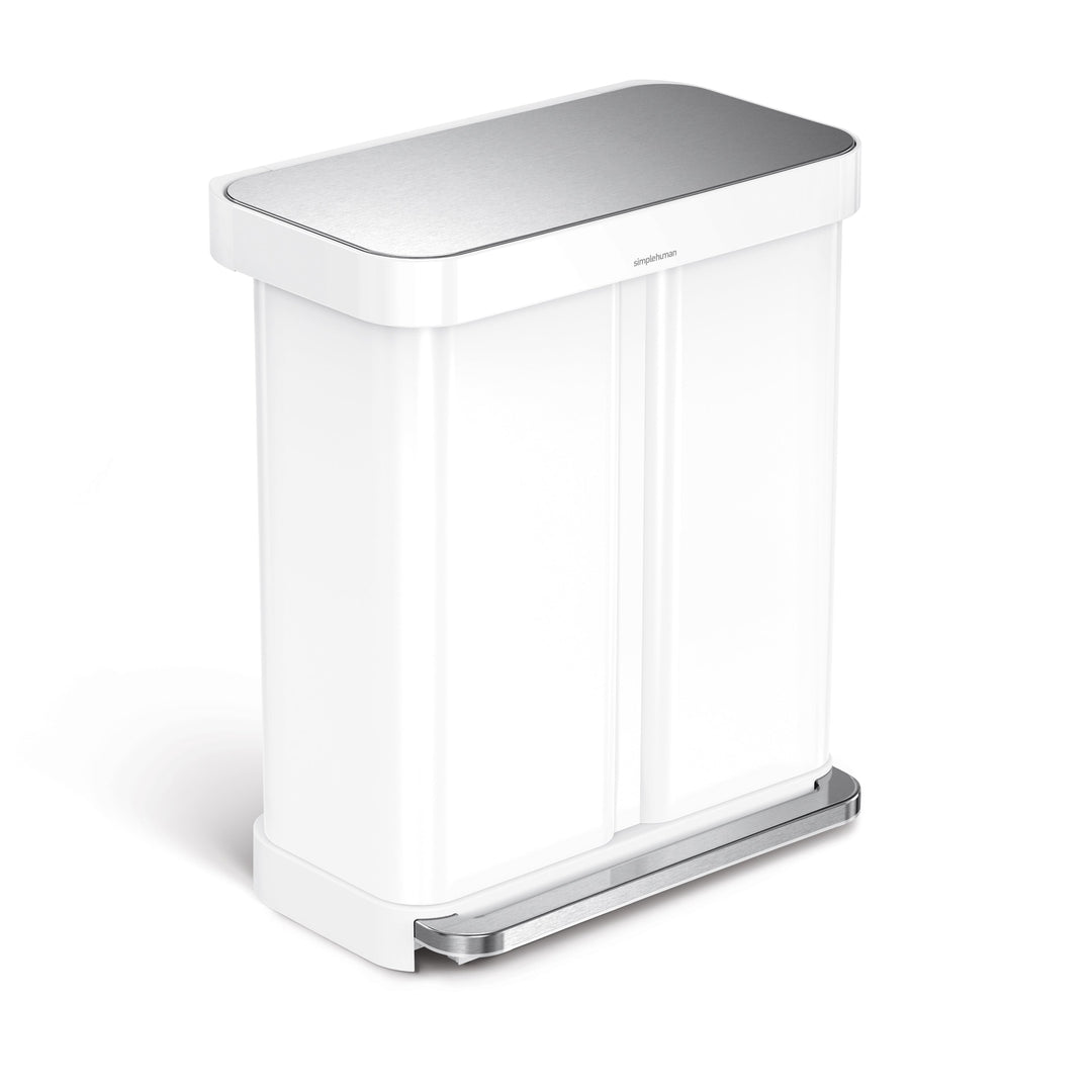 58l (34/24) pedalspand med to rum og poselomme - hvidt rustfrit stål fra simplehuman