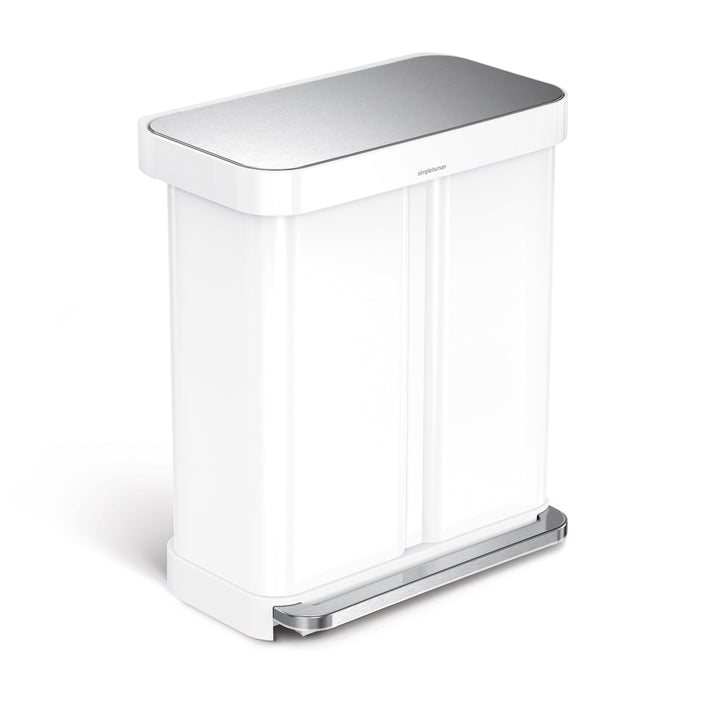 58l (34/24) pedalspand med to rum og poselomme - hvidt rustfrit stål fra simplehuman