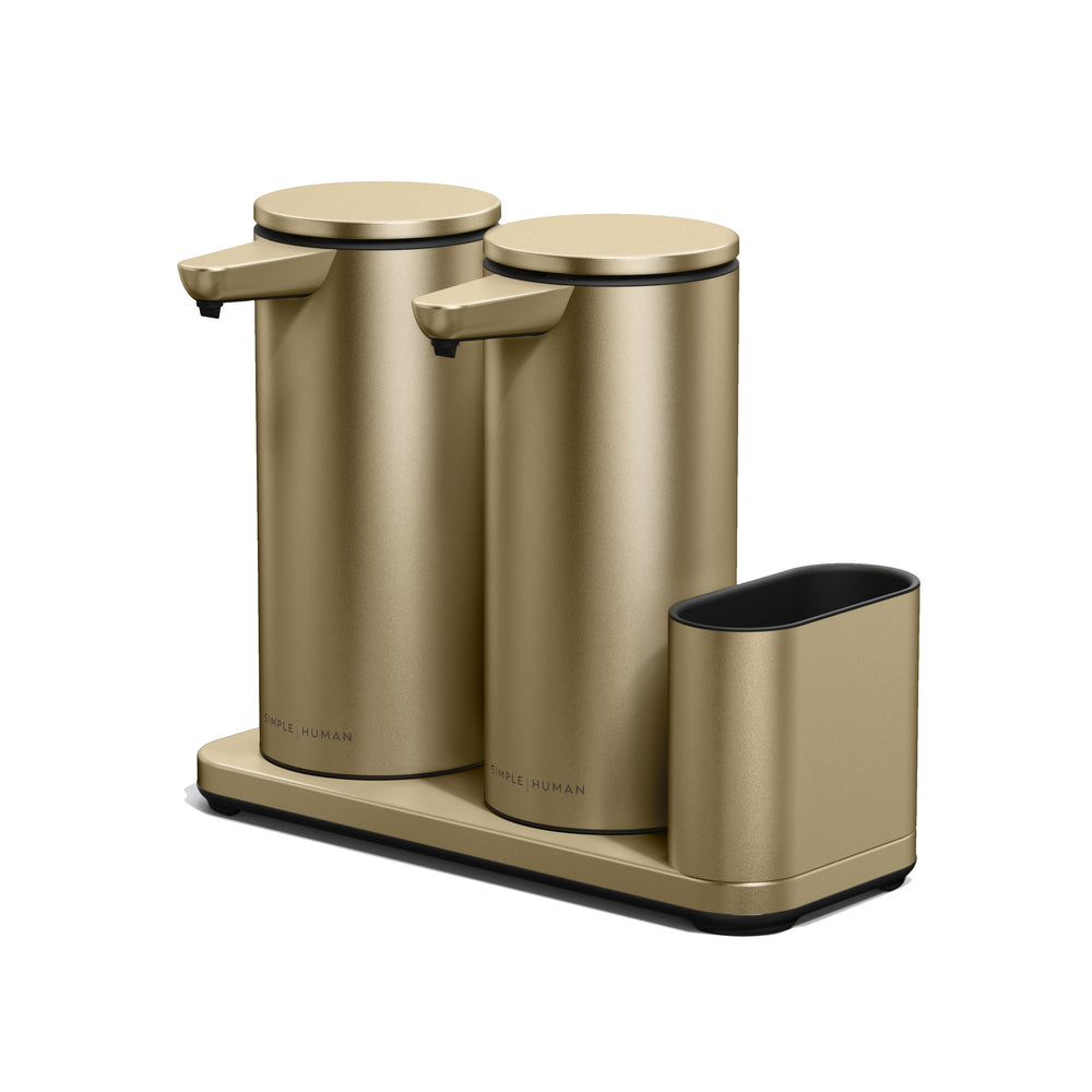 414ml dobbelt genopladelig sensorpumpe med holder med åbent låg - simplehuman matguld