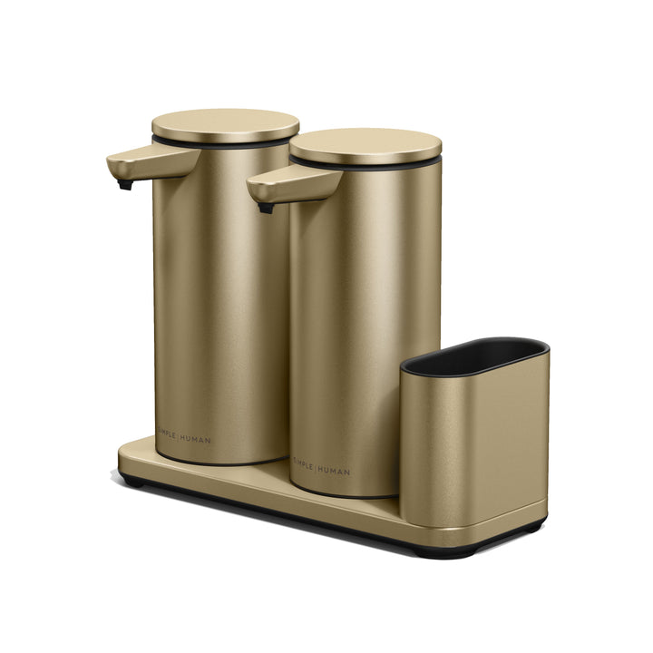 414ml dobbelt genopladelig sensorpumpe med holder med åbent låg - simplehuman matguld