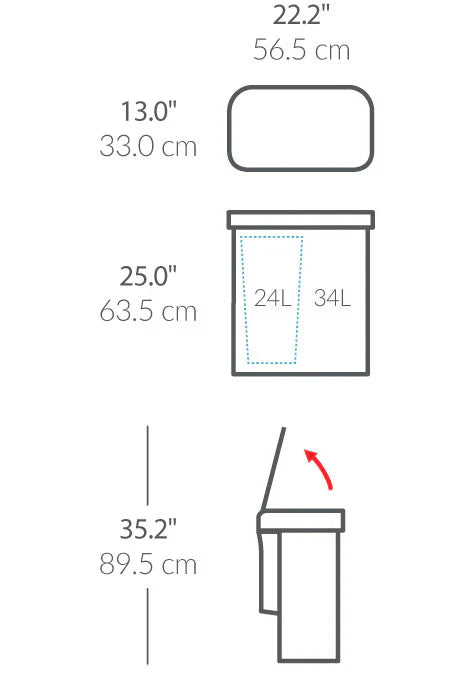 simplehuman 58l (34/24) sensorstyret skraldespand med to rum og poselomme - matsort