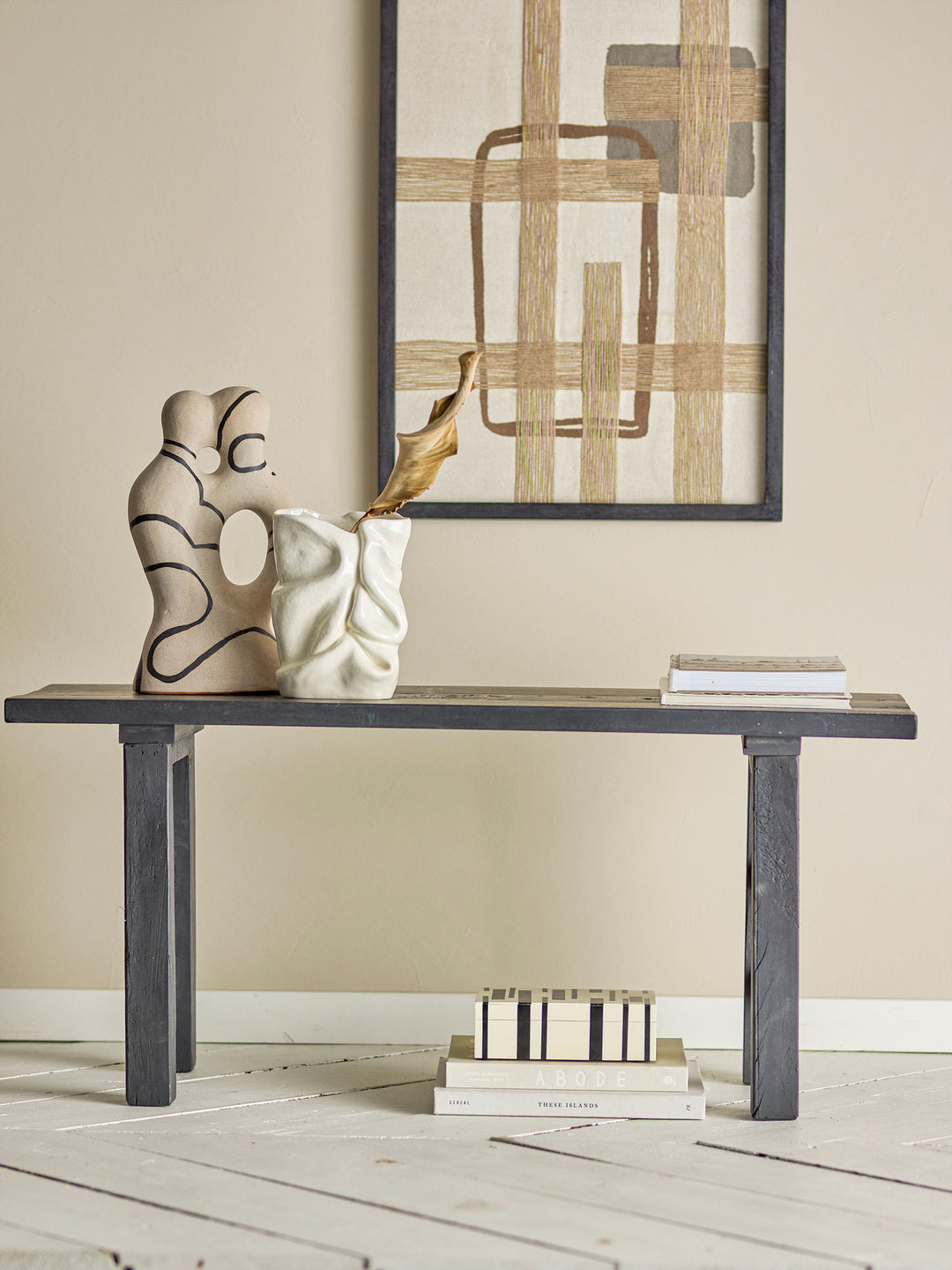 Riber Bænk, Sort, Genanvendt Træ